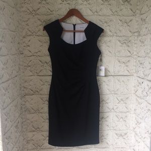 Calvin Klein Cap Sleeve Ruched Black Sheath Dress